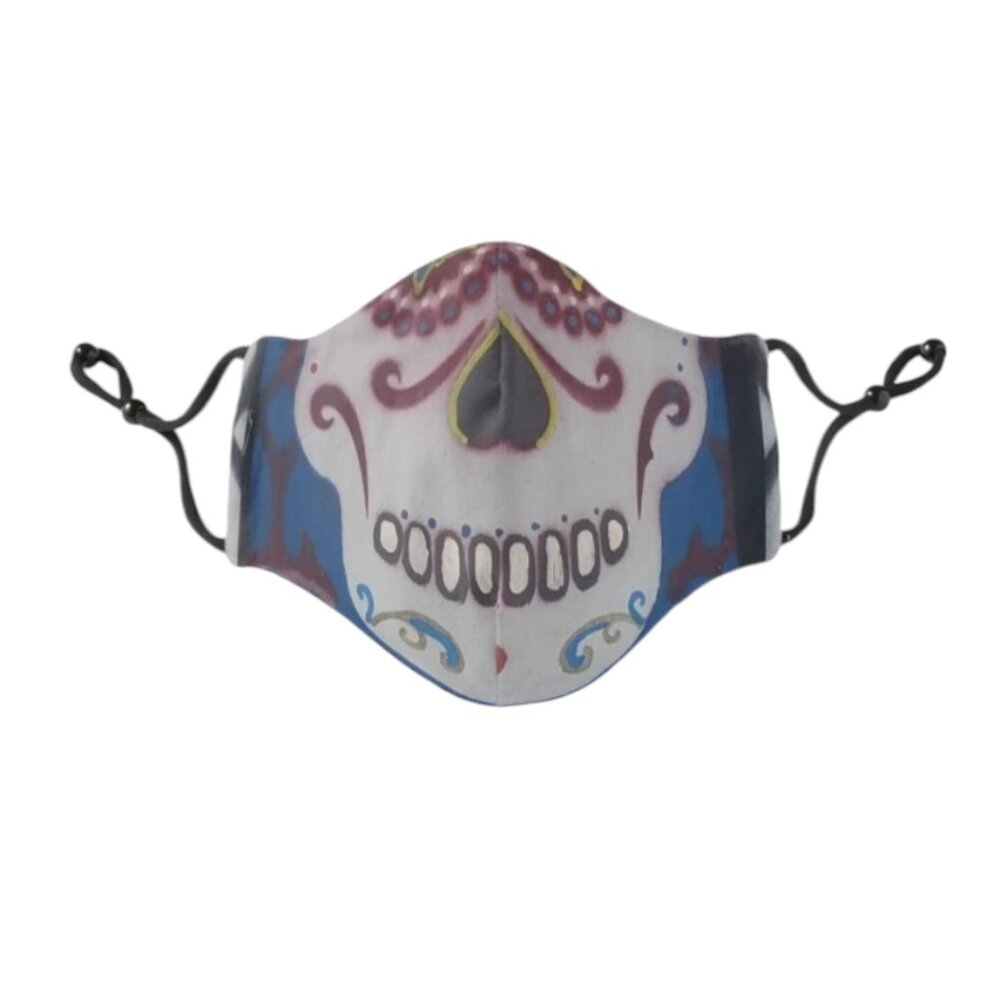Sugar Skull on Blue fitted mask by Charlie Dingler